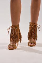 AZALEA WANG SALGADO FRINGE GLADIATOR STILETTO SANDAL
