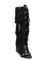 AZALEA WANG SAMEYANA BLACK FRINGE AND METAL STILETTO GLADIATOR SANDAL