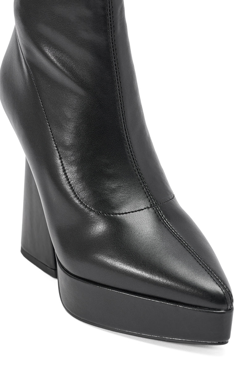 AZALEA WANG SAXTON BLACK PU CHUNKY POINTED TOE BOOTIE
