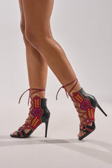 AZALEA WANG SHAINIA BLACK MULTI SUEDE STILETTO SANDAL