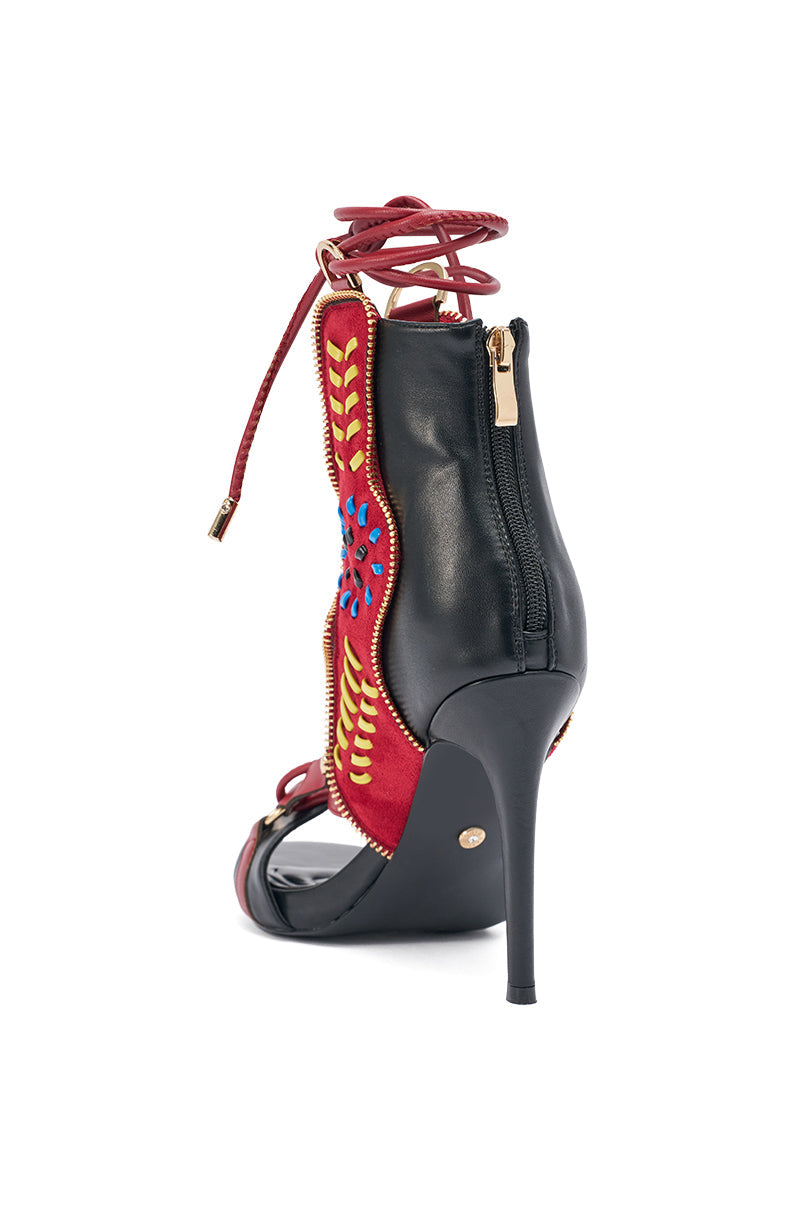 AZALEA WANG SHAINIA BLACK MULTI SUEDE STILETTO SANDAL