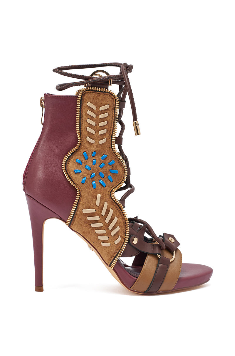 AZALEA WANG SHAINIA PLUM MULTI FAUX SUEDE STILETTO SANDAL