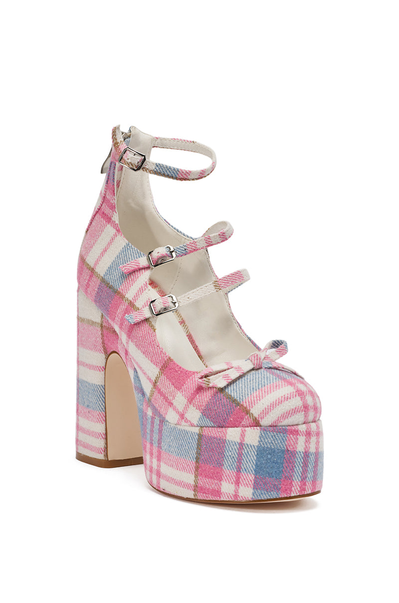 AZALEA WANG SPROUT PINK PLAID CHUNKY PUMP