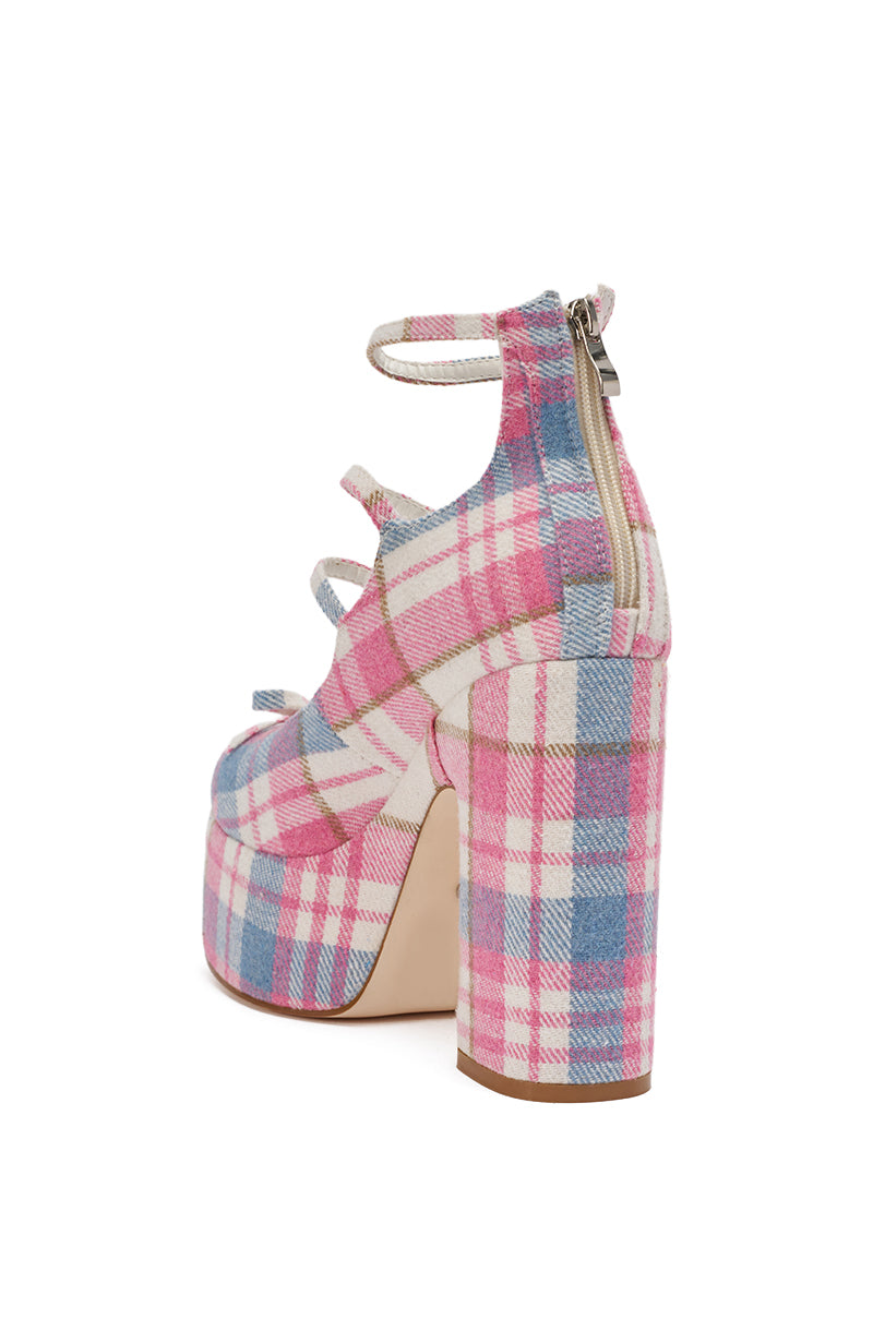 AZALEA WANG SPROUT PINK PLAID CHUNKY PUMP