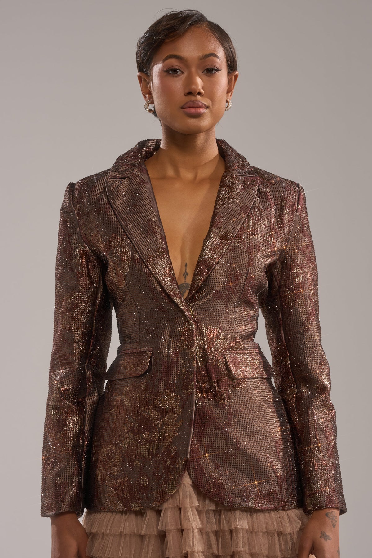 CELESTE EMBELLISHED BROCADE BLAZER