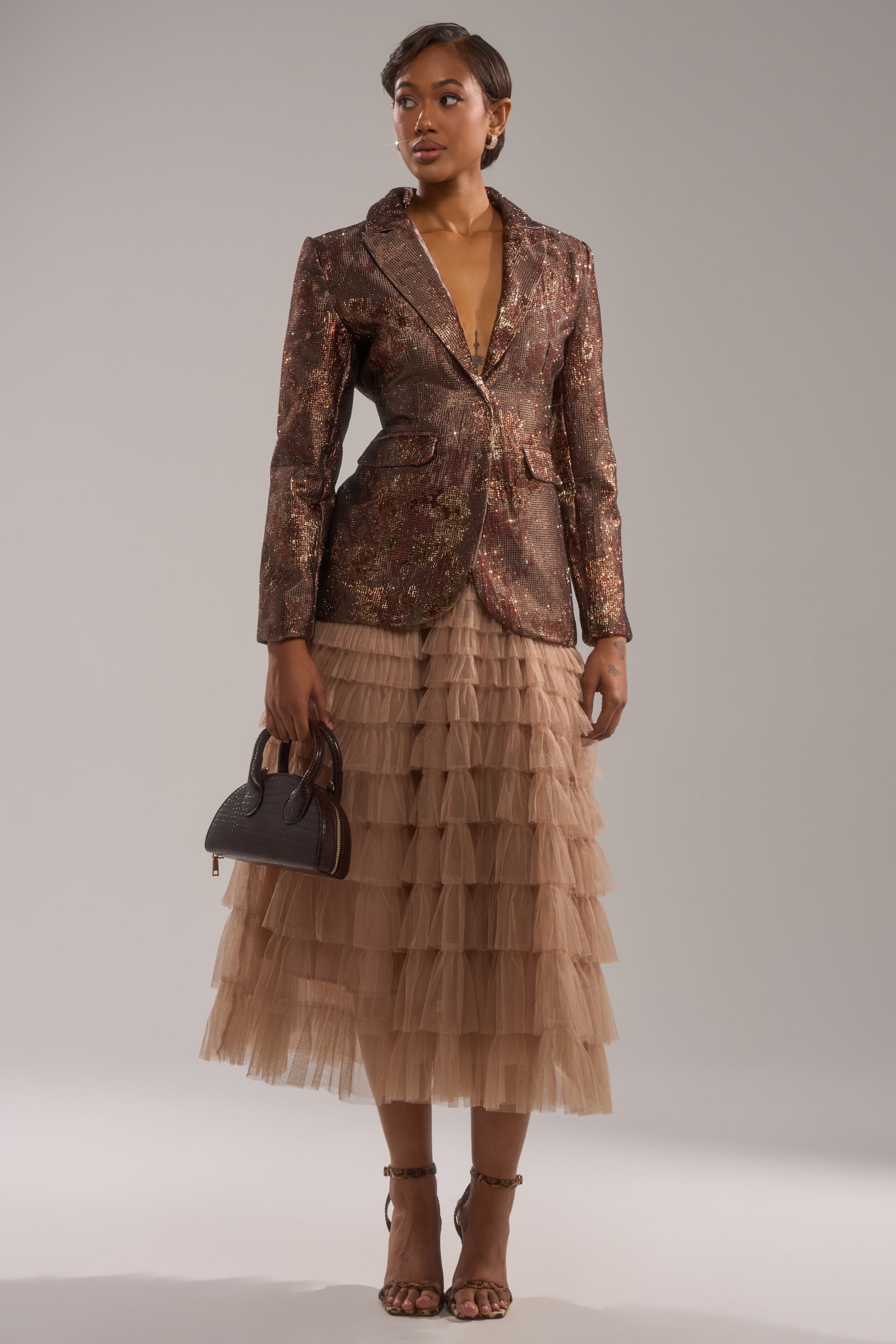 CELESTE EMBELLISHED BROCADE BLAZER