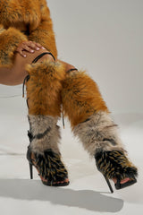 AZALEA WANG STAMOS BLACK MULTI FUR GLADIATOR STILETTO SANDAL