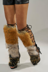 AZALEA WANG STAMOS BLACK MULTI FUR GLADIATOR STILETTO SANDAL