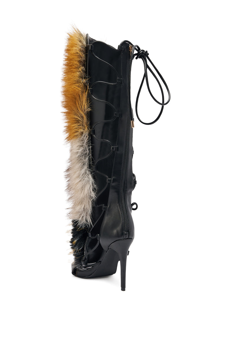 AZALEA WANG STAMOS BLACK MULTI FUR GLADIATOR STILETTO SANDAL