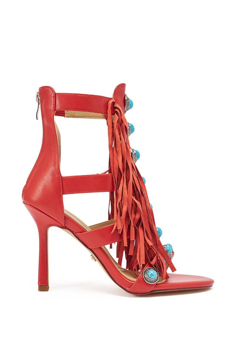 AZALEA WANG SUMAC RED FRINGE WESTERN STILETTO SANDAL