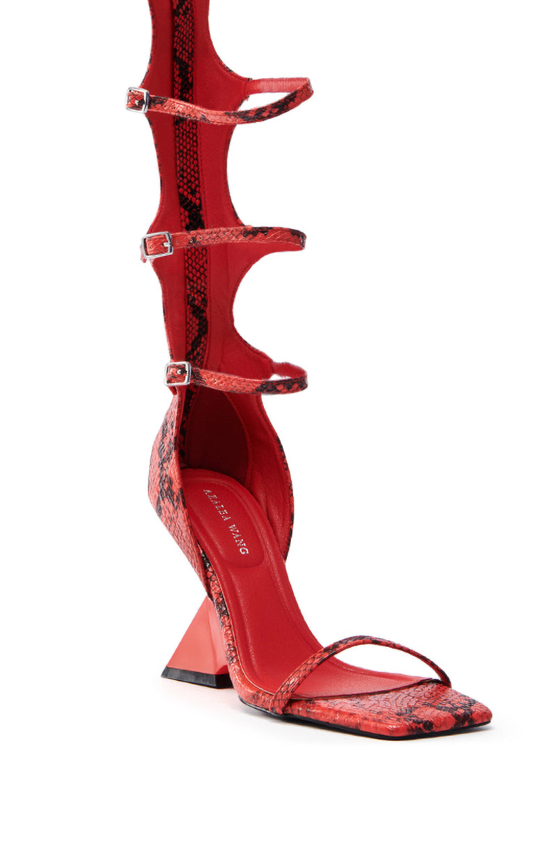 AZALEA WANG TAITEN RED SNAKE WEDGE SANDAL
