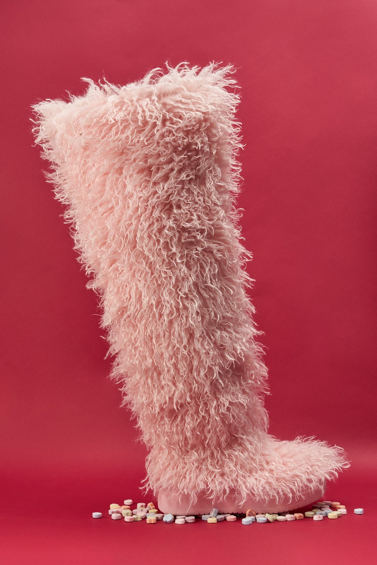 AZALEA WANG TEMPLETON PINK POODLE FAUX FUR OVER THE KNEE BOOT