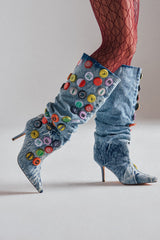 AZALEA WANG THELEN DENIM BOTTLE CAP STILETTO BOOT