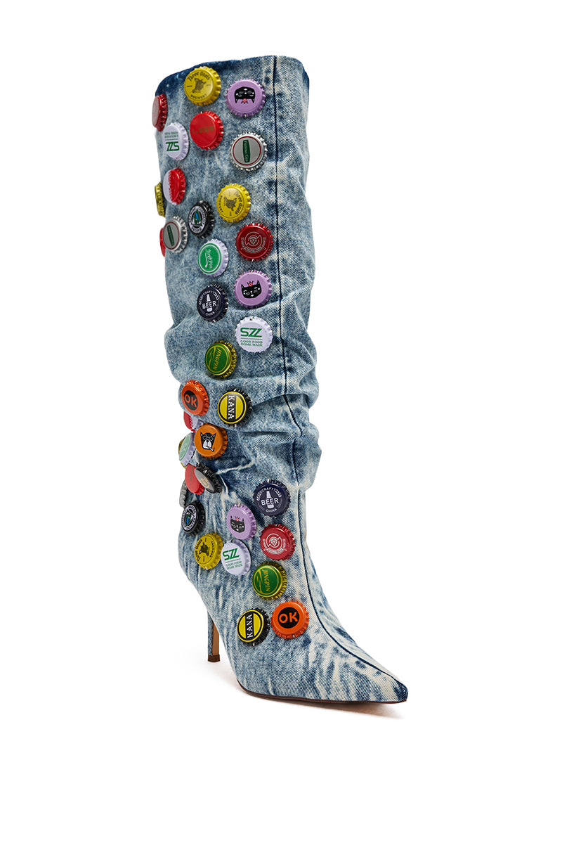 AZALEA WANG THELEN DENIM BOTTLE CAP STILETTO BOOT