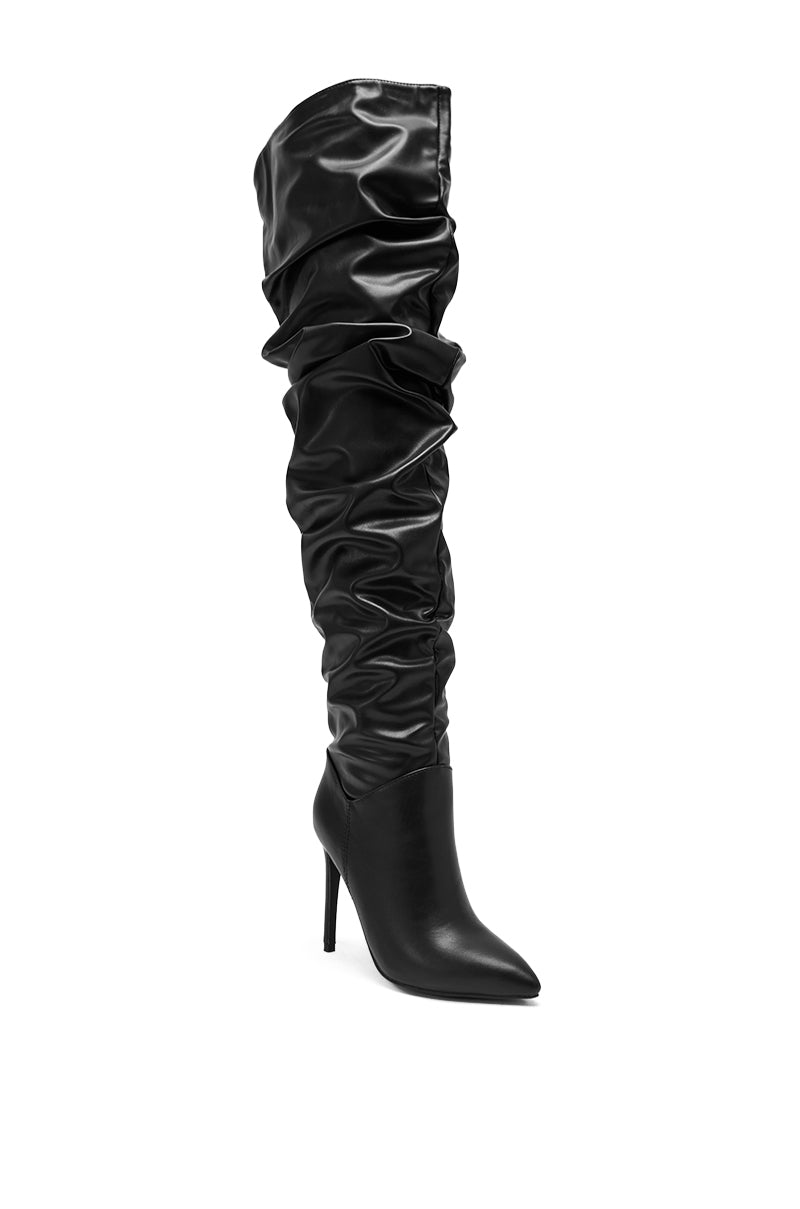 AZALEA WANG TORVIS RUCHED STILETTO BOOT IN BLACK