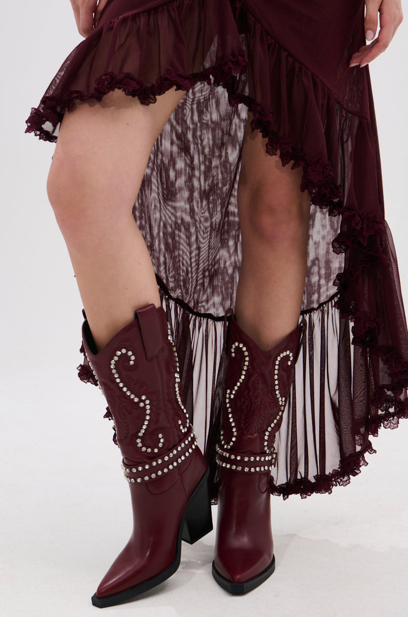 AZALEA WANG UMBRA BURGUNDY WESTERN BOOTIE