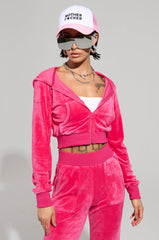 VELOUR GALORE FITTED ZIP UP IN PINK