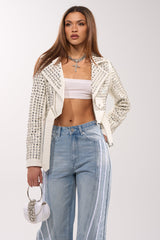 DEMI EMBELLISHED MOTO IN WHITE