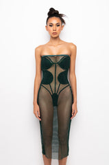 ALL DAY BABY RHINESTONE MESH TUBE DRESS DARK GREEN