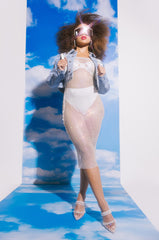 ALL DAY BABY RHINESTONE MESH TUBE DRESS WHITE