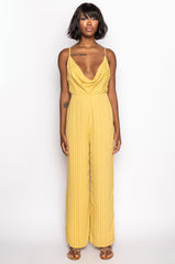 ALL IN STRIPES COWL NECK JUMPSUIT