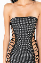 ALL THE RIGHT PLACES BANDAGE MIDI DRESS