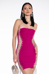 ALL THE RIGHT PLACES BANDAGE MINI DRESS DARK PINK