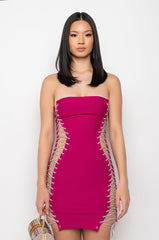 ALL THE RIGHT PLACES BANDAGE MINI DRESS DARK PINK