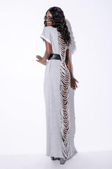 ALL THIS MAXI DRESS WITH DISTRESSED BACK HEATHER GREY