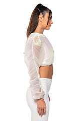 ANASTASIA IRIDESCENT CROPPED LONG SLEEVE TOP