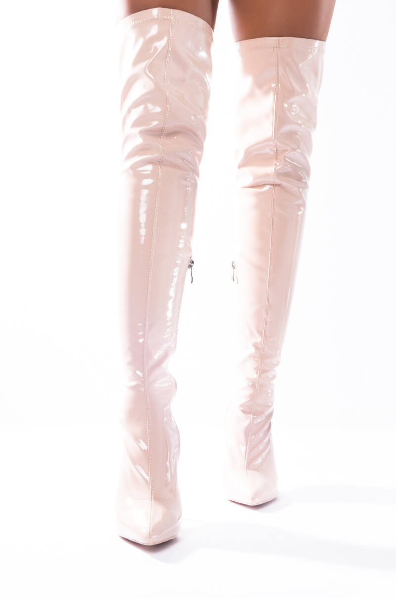 AZALEA WANG AIM STRAIGHT FOR THE KISSER STILETTO BOOT IN NUDE