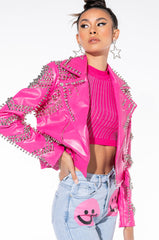 AZALEA WANG ALL PINK SOFI STUDDED MOTO JACKET