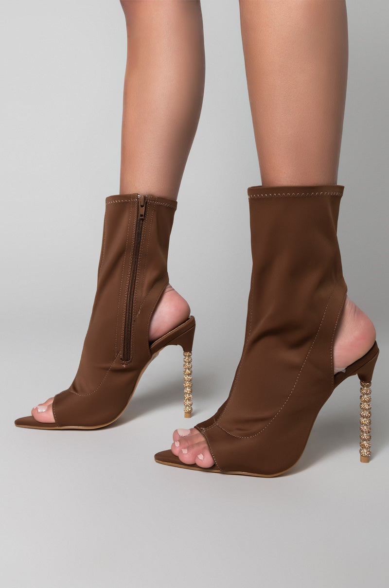 AZALEA WANG ALL YOU NEED IS ME TONIGHT STILETTO BOOTIE IN BROWN