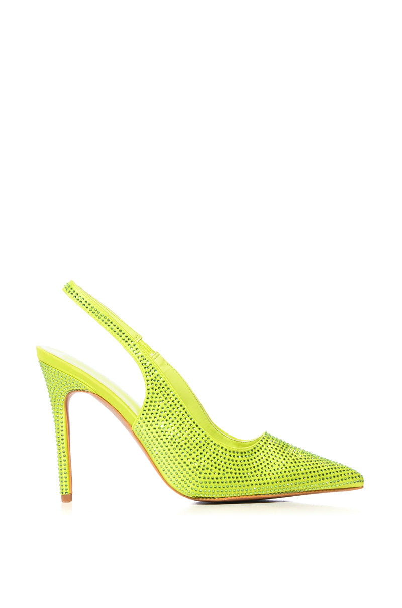 AZALEA WANG RAZIQA GREEN RHINESTONE SLING BACK PUMP