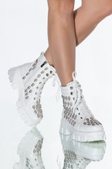 AZALEA WANG DIAMOND SKULL FLATFORM BOOTIE IN WHITE