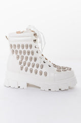 AZALEA WANG DIAMOND SKULL FLATFORM BOOTIE IN WHITE