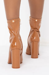 AZALEA WANG DO YOUR WORST CHUNKY HEEL BOOTIE IN CARAMEL