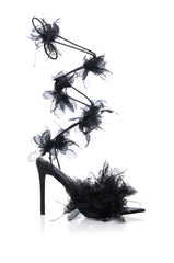 AZALEA WANG ELKIN FLOWER EMBELLISHED SANDAL IN BLACK