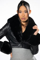 AZALEA WANG FUR TRIM GISELLE CROP JACKET IN BLACK