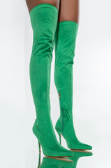 AZALEA WANG GOT ME STUCK TO YOU FITTED THIGH HIGH BOOT IN GREEN