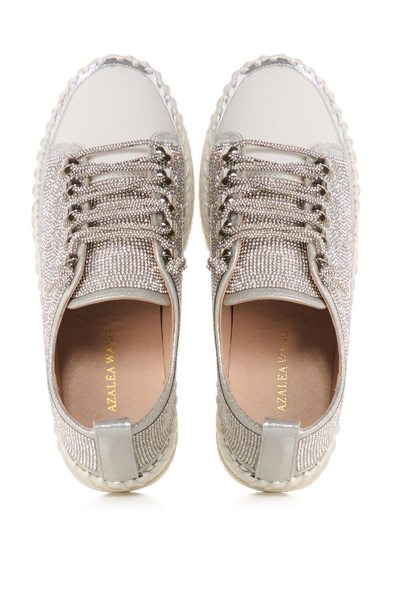 AZALEA WANG GRACELYNN SILVER LACE UP SPARKLE SNEAKER