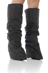 AZALEA WANG KYLIAN DENIM WEDGE BOOT