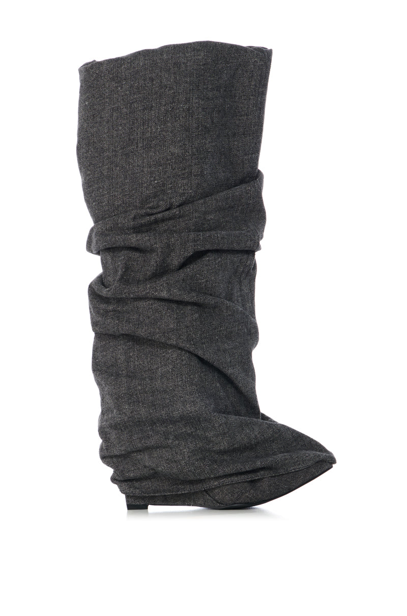AZALEA WANG KYLIAN DENIM WEDGE BOOT