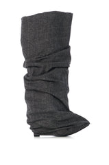 AZALEA WANG KYLIAN DENIM WEDGE BOOT