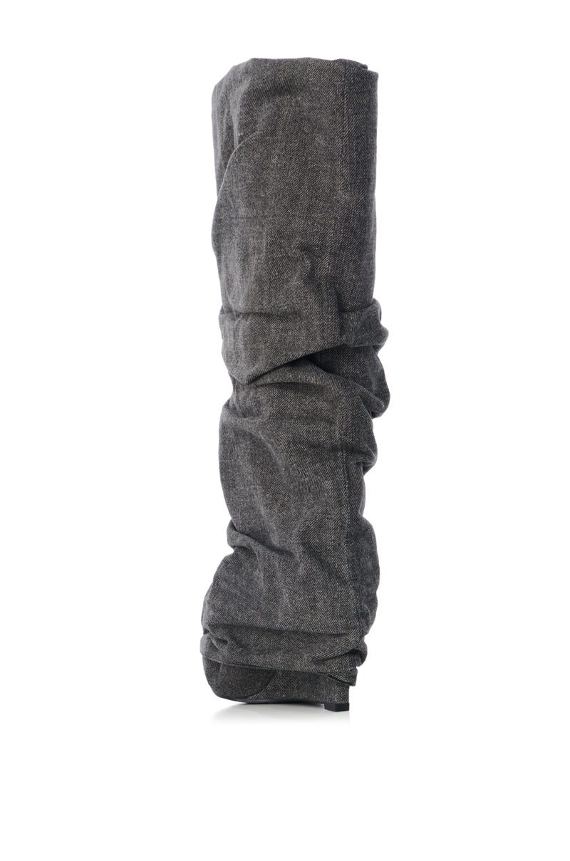 AZALEA WANG KYLIAN DENIM WEDGE BOOT