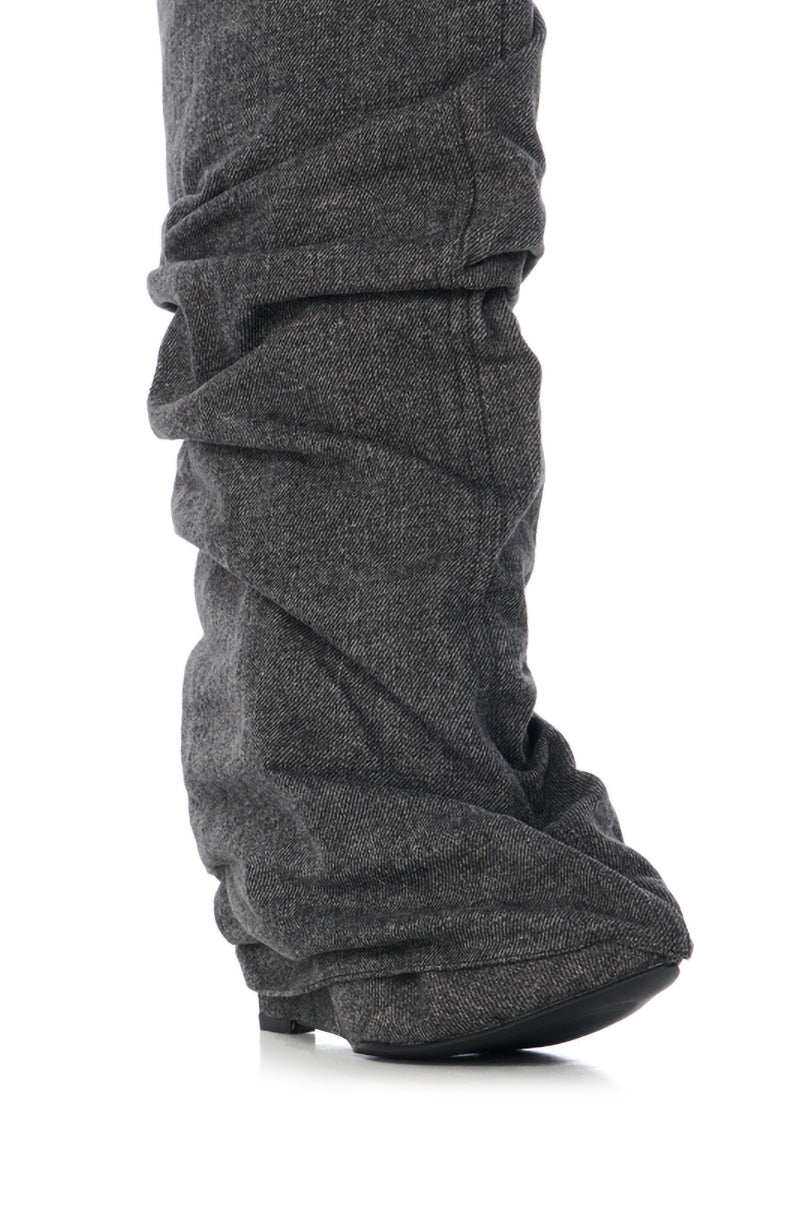 AZALEA WANG KYLIAN DENIM WEDGE BOOT