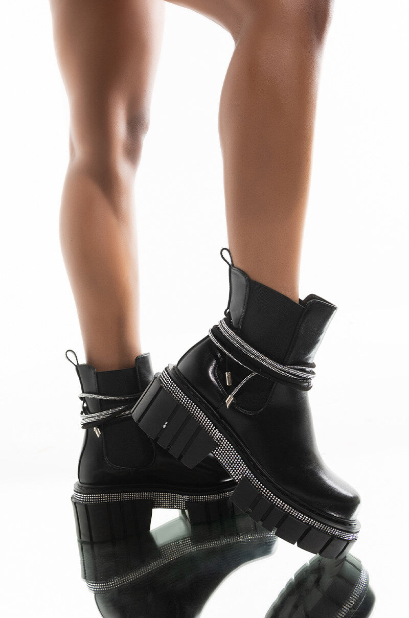 AZALEA WANG LEFT YOU IN A SECOND FLATFORM BOOTIE IN BLACK