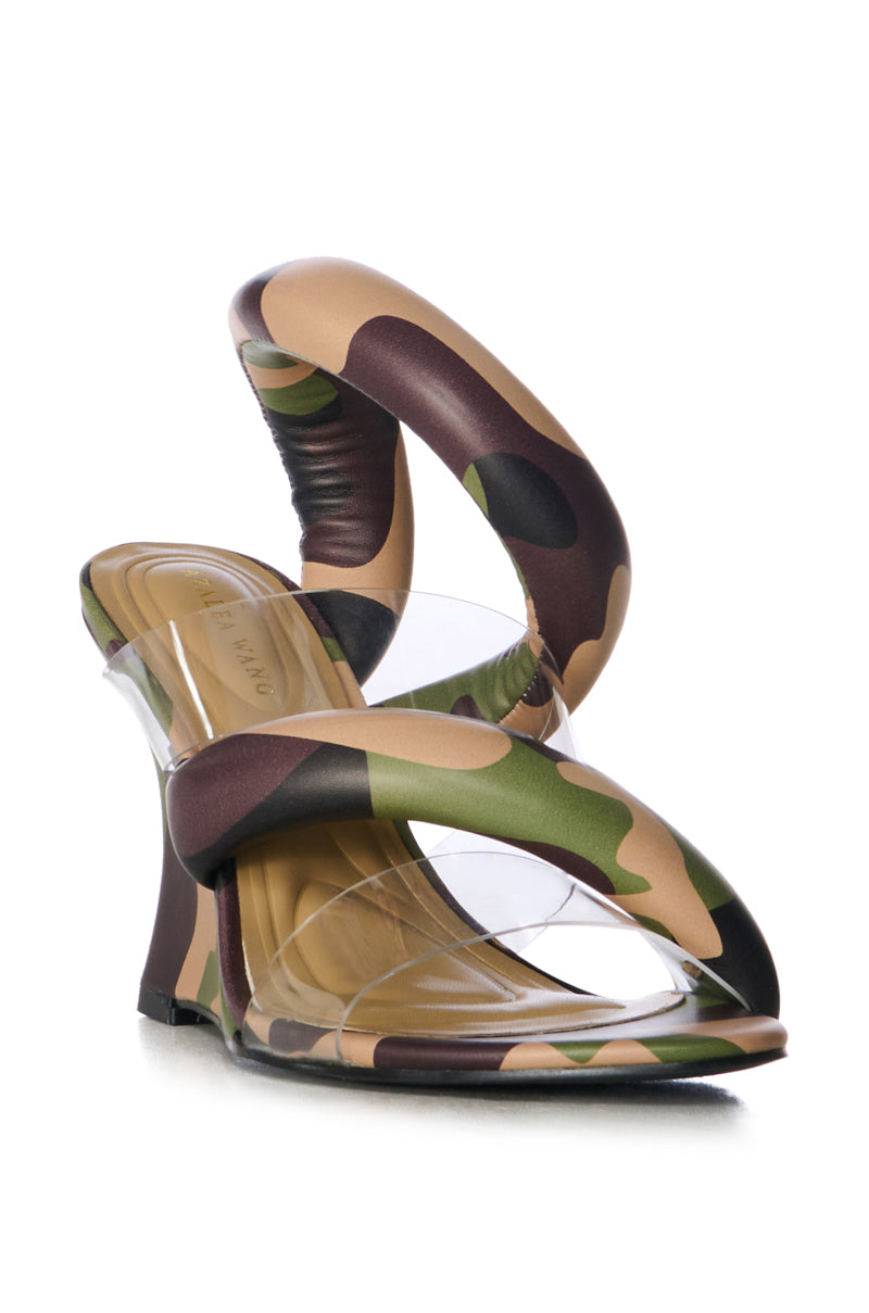 AZALEA WANG MINORU PUFF WEDGE SANDAL IN CAMO
