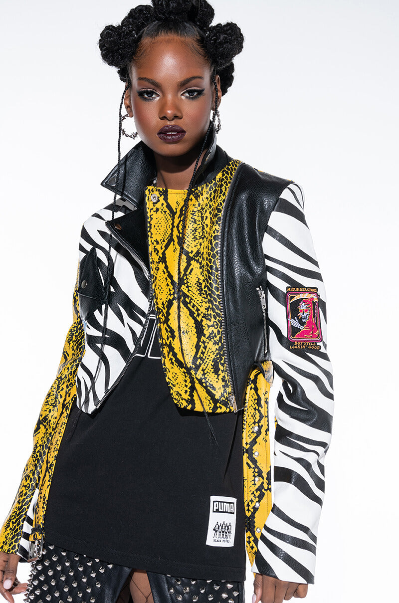 AZALEA WANG MISUNDERSTOOD CROP MOTO JACKET