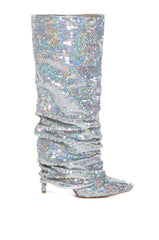 AZALEA WANG NEBULA SEQUIN EMBELLISHED BOOT IN SILVER